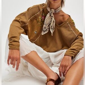 Free People Field Of Florals Long-Sleeve Embroidered Thermal Top XS